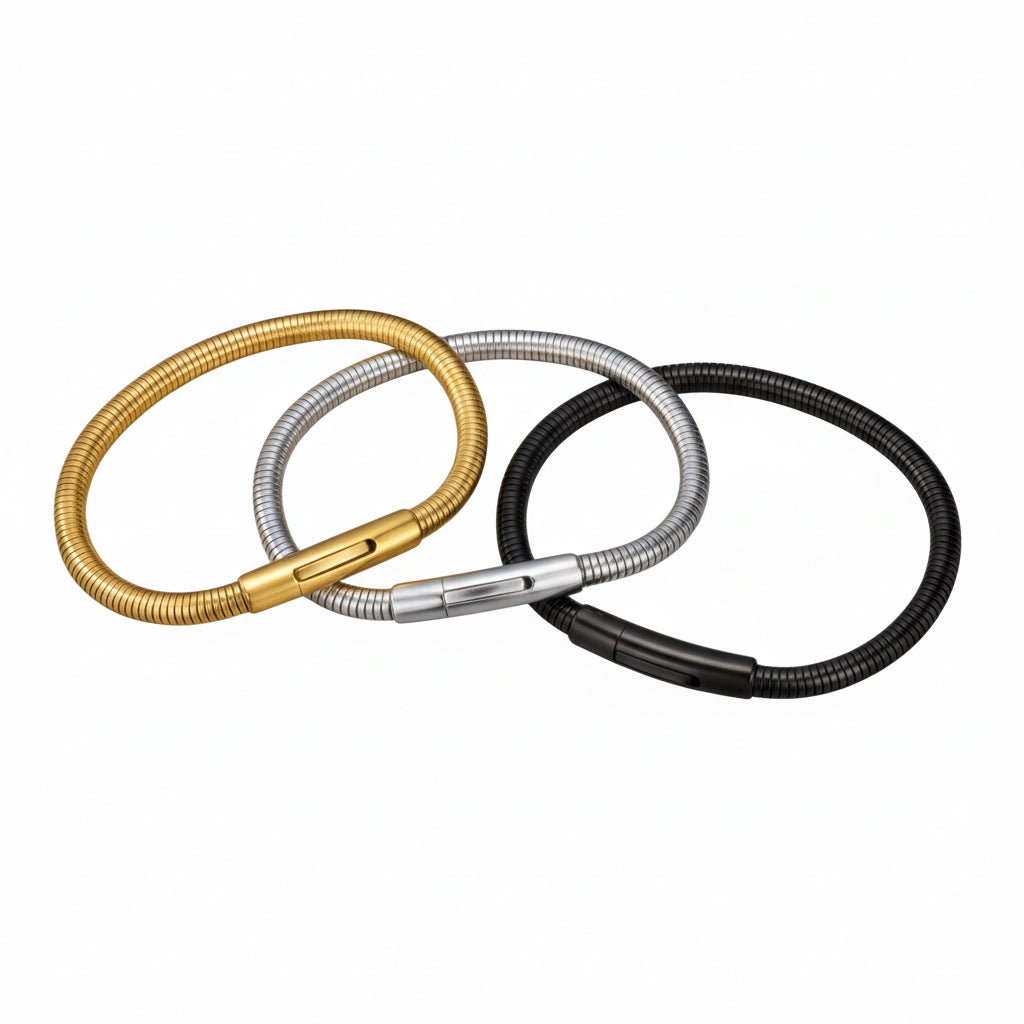 Mens Snake chain Bracelet Gold Silver & Black