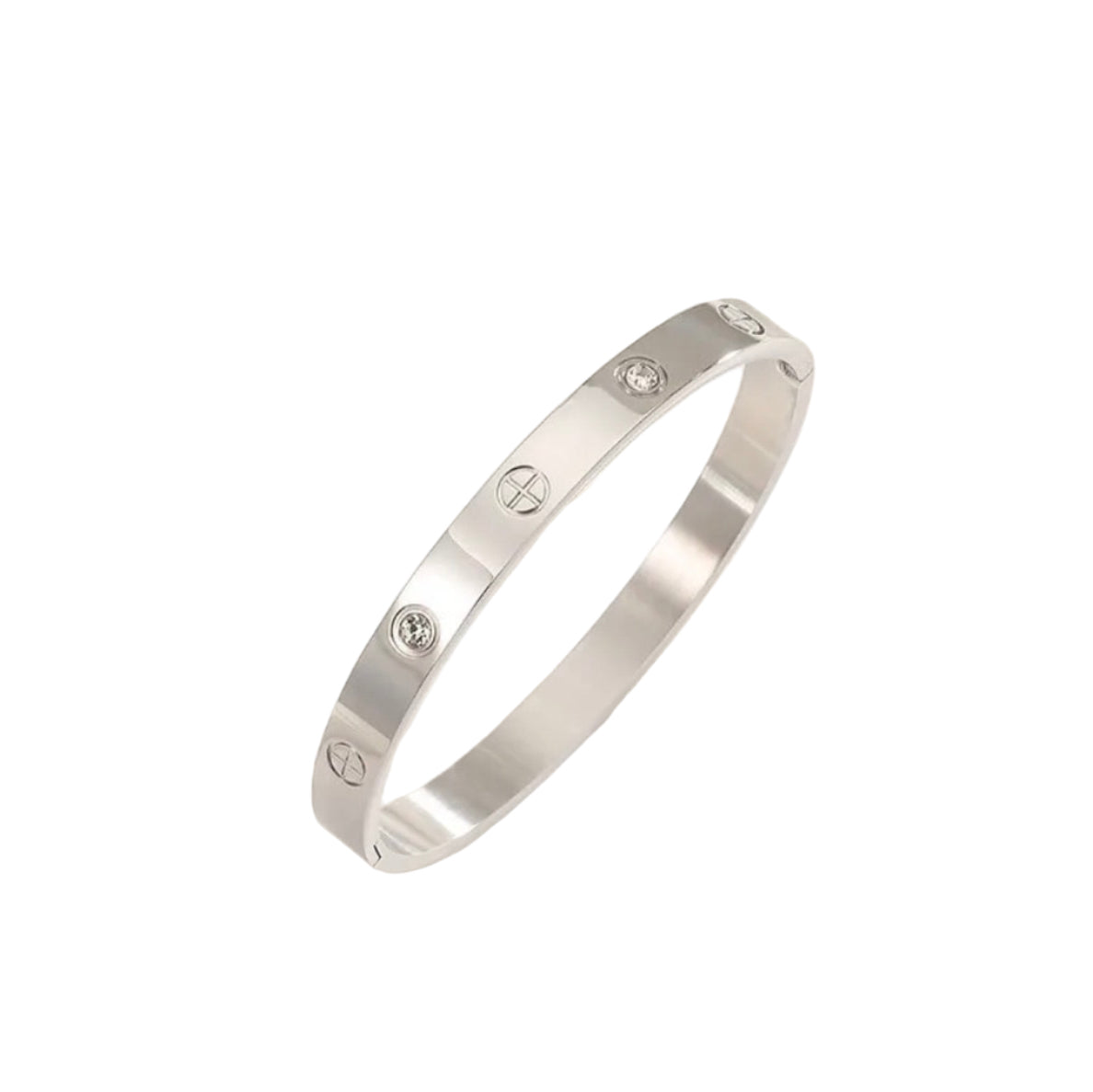 Silver bracelet with small diamonds on a light background