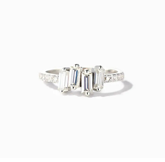 Sterling Silver emerald cut Cubic Zirconia ring