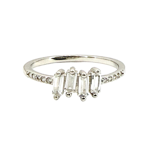 Sterling Silver emerald cut Cubic Zirconia ring