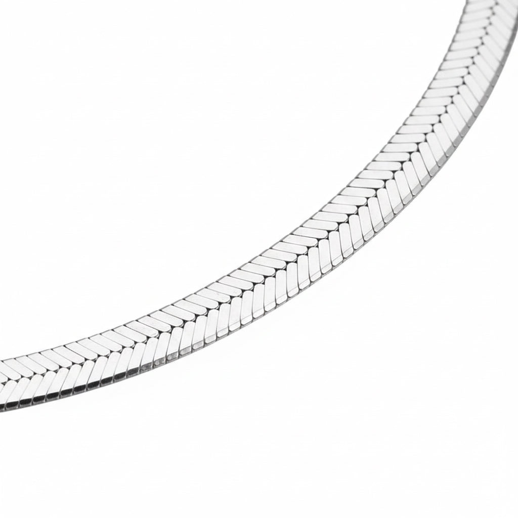 Silver necklace on a white background