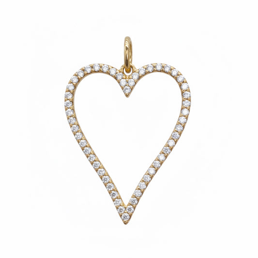 Heart-shaped pendant with clear stones on a white background