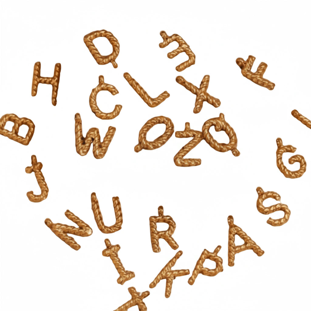 Concrete blocks with gold letters on a beige background