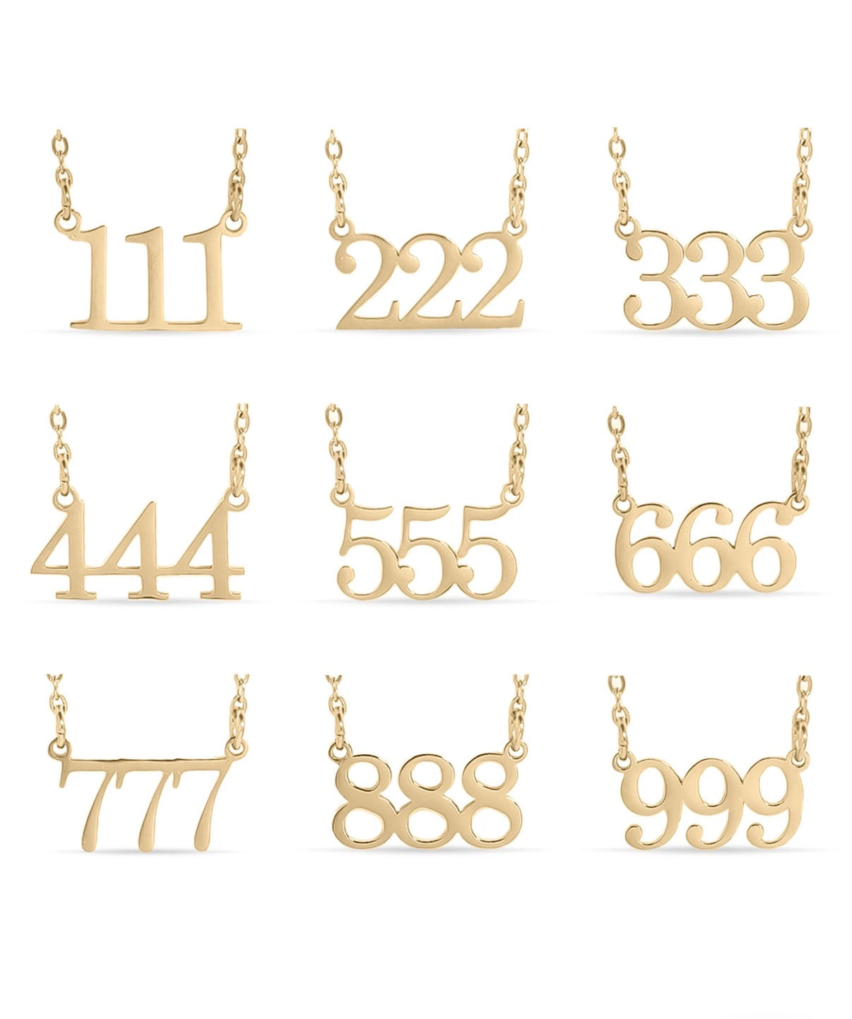 Angel Number Necklaces 18k Gold PVD plating and Silver