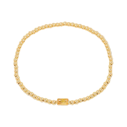 Gold bracelet with a rectangular clasp on a white background