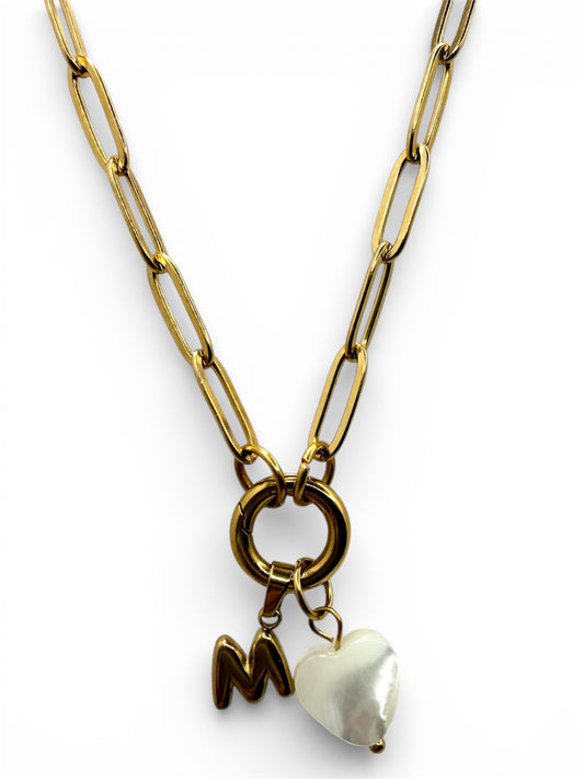 Heart Charm Keeper Paperclip Bracelet with initial
