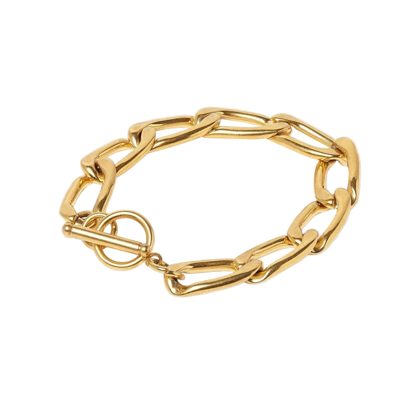 Gold chain bracelet on a white background