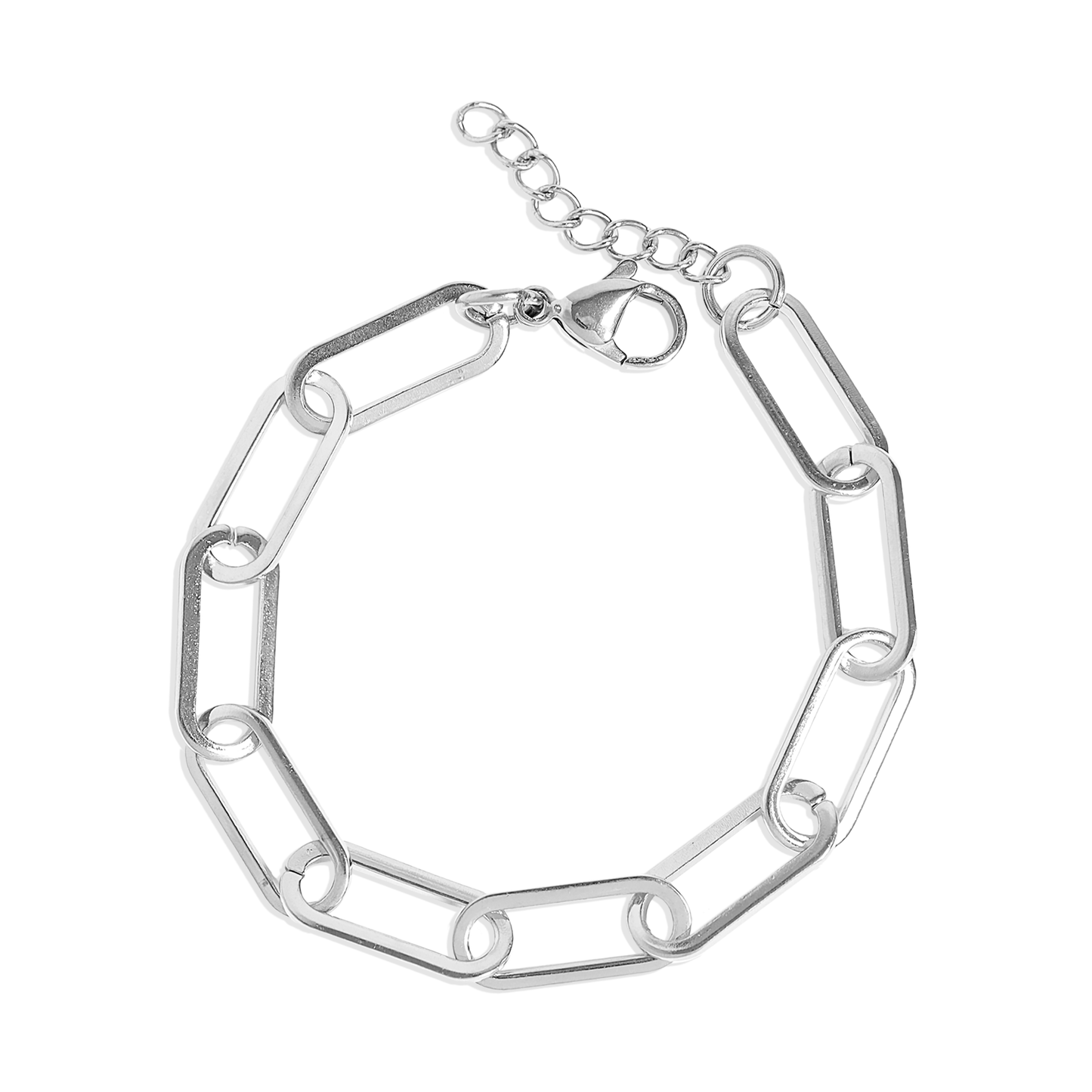 Silver chain bracelet on a white background