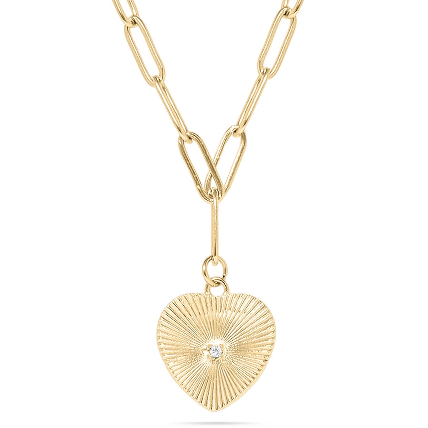 Sunburst cubic zirconia Heart Paperclip Pendant Necklace