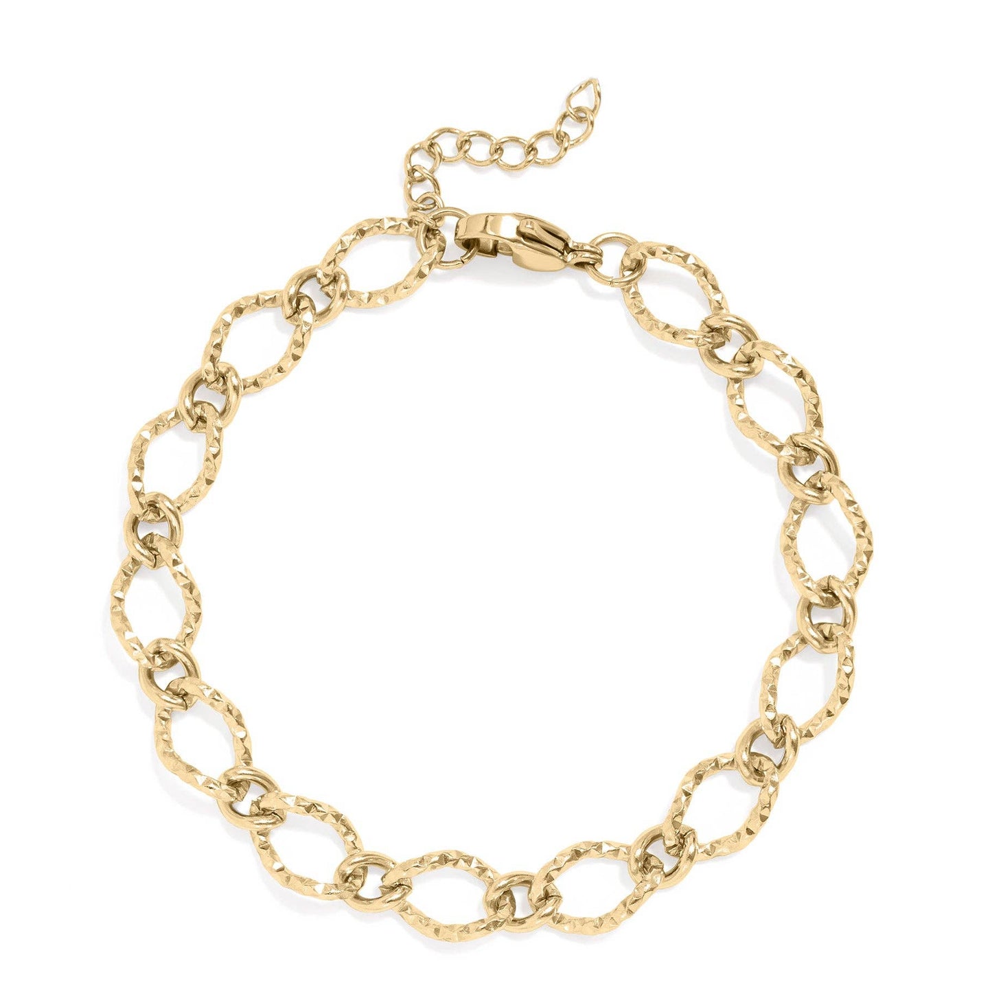 Hammered Oval Chain Bracelet Silver