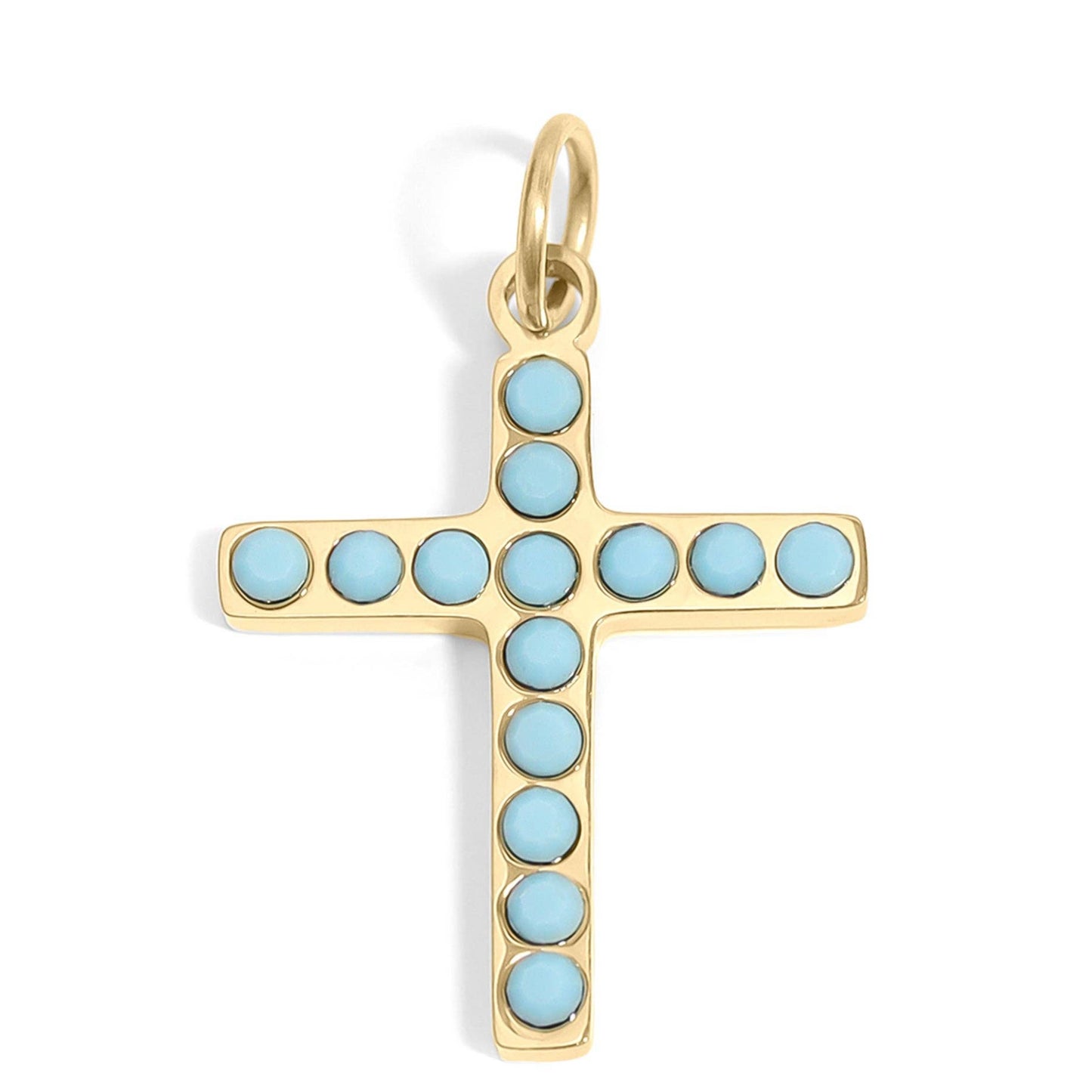 Turquoise Stone Cross Charm 18K gold finish
