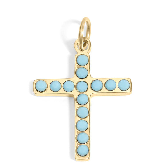 Turquoise Stone Cross Charm 18K gold finish