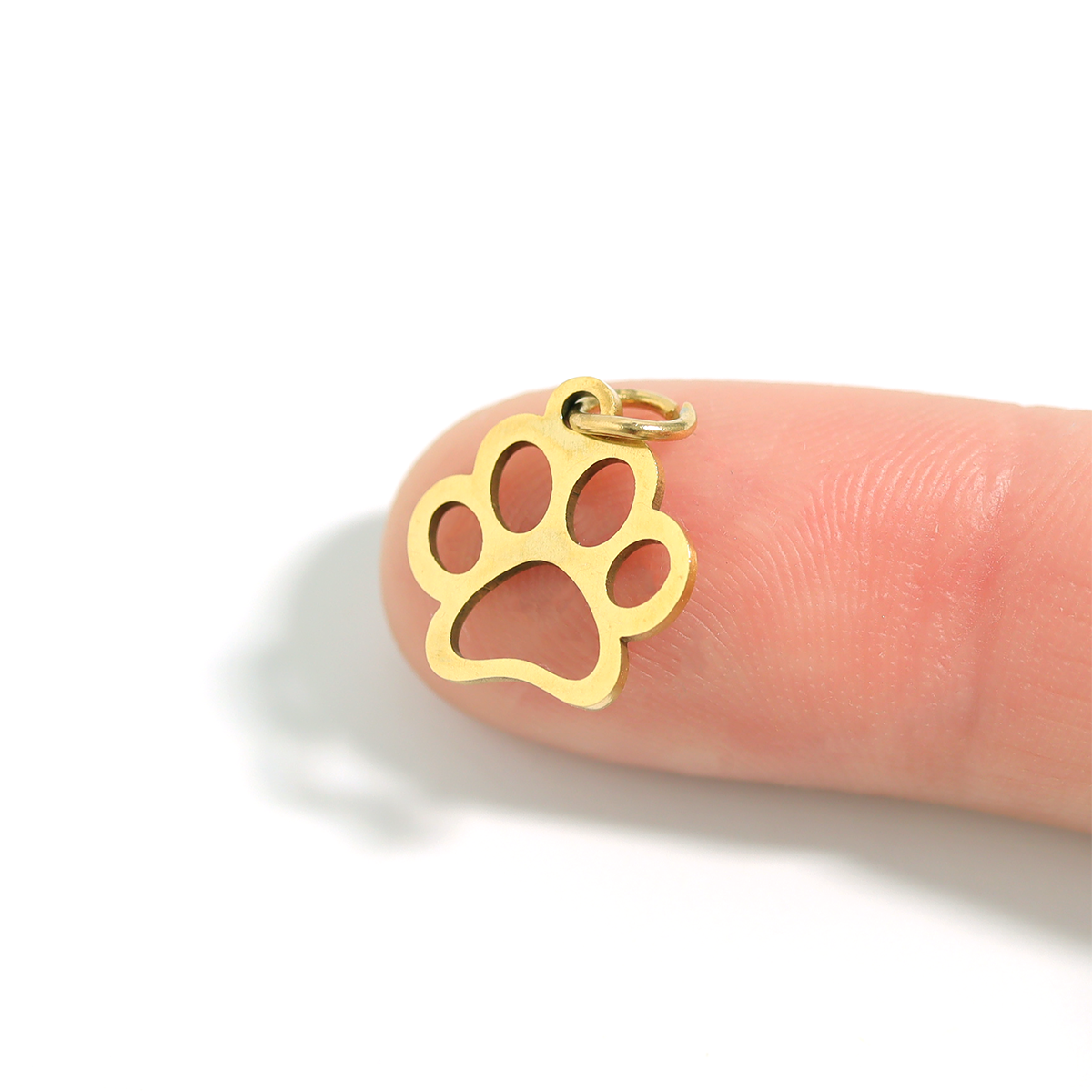 18K Gold PVD Stainless Steel Paw Print Charm: Gold