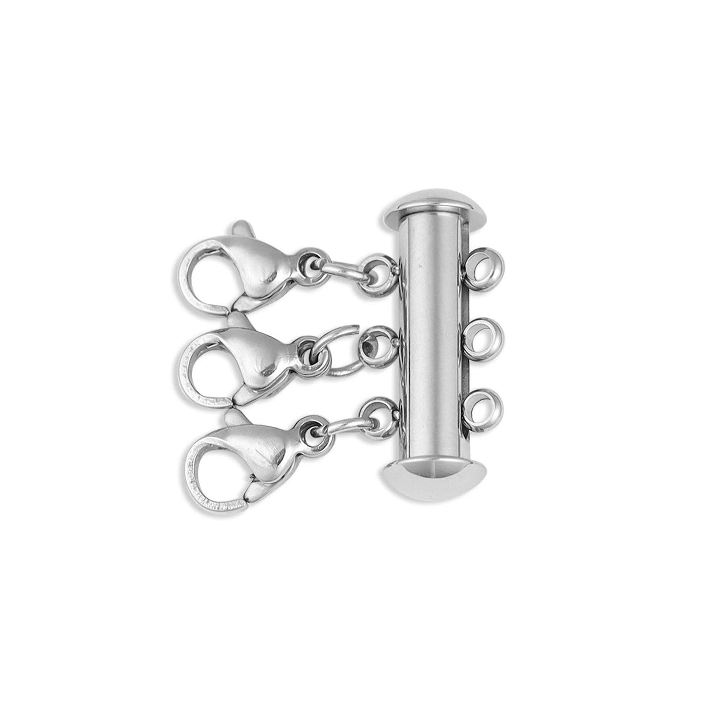 18K Gold PVD Stainless Steel 3 Row Layering Necklace Magnetic Clasp: Stainless