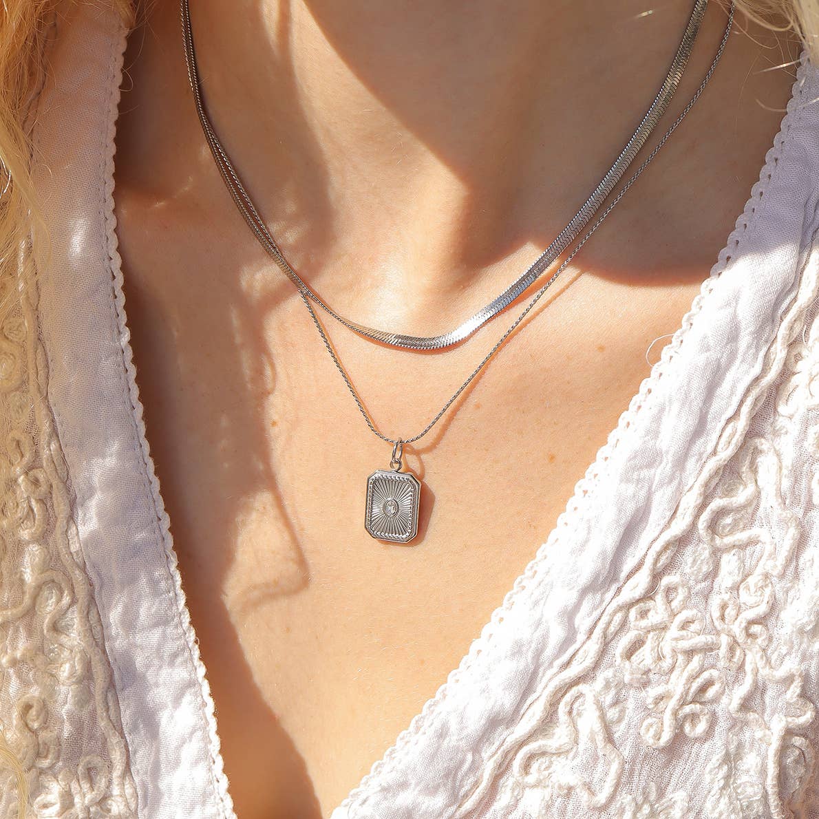 Rectangle Sunburst Crystal Charm 18K Gold finish