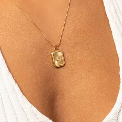 Rectangle Sunburst Crystal Charm 18K Gold finish