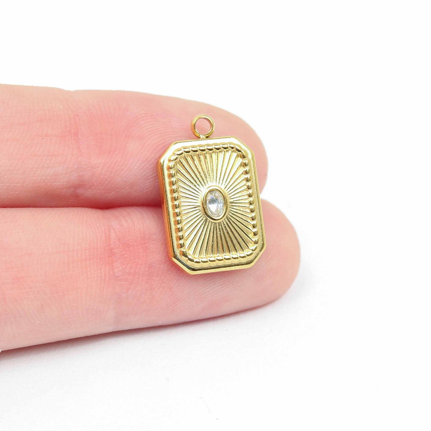 Rectangle Sunburst Crystal Charm 18K Gold finish