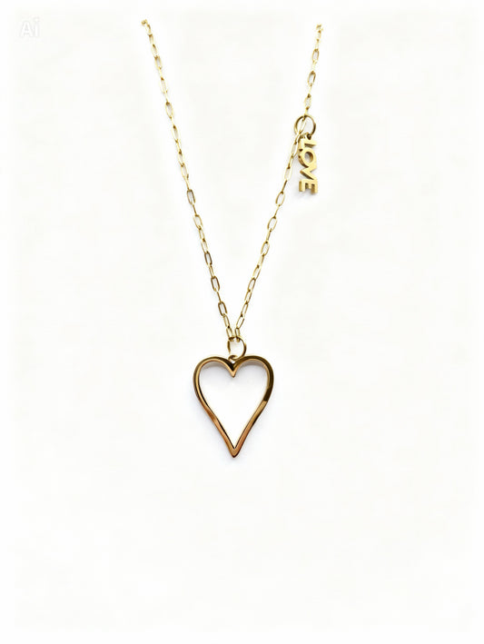 Gold heart-shaped pendant necklace on a white background